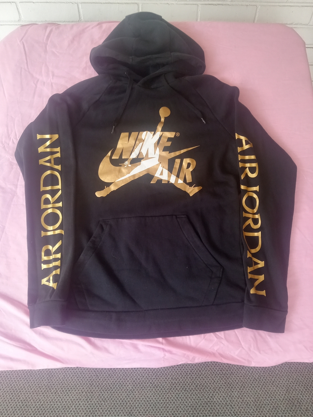 Air Jordan Nike Black Hoodie with Metallic Gold Jumpman and Sleeve Size Medium